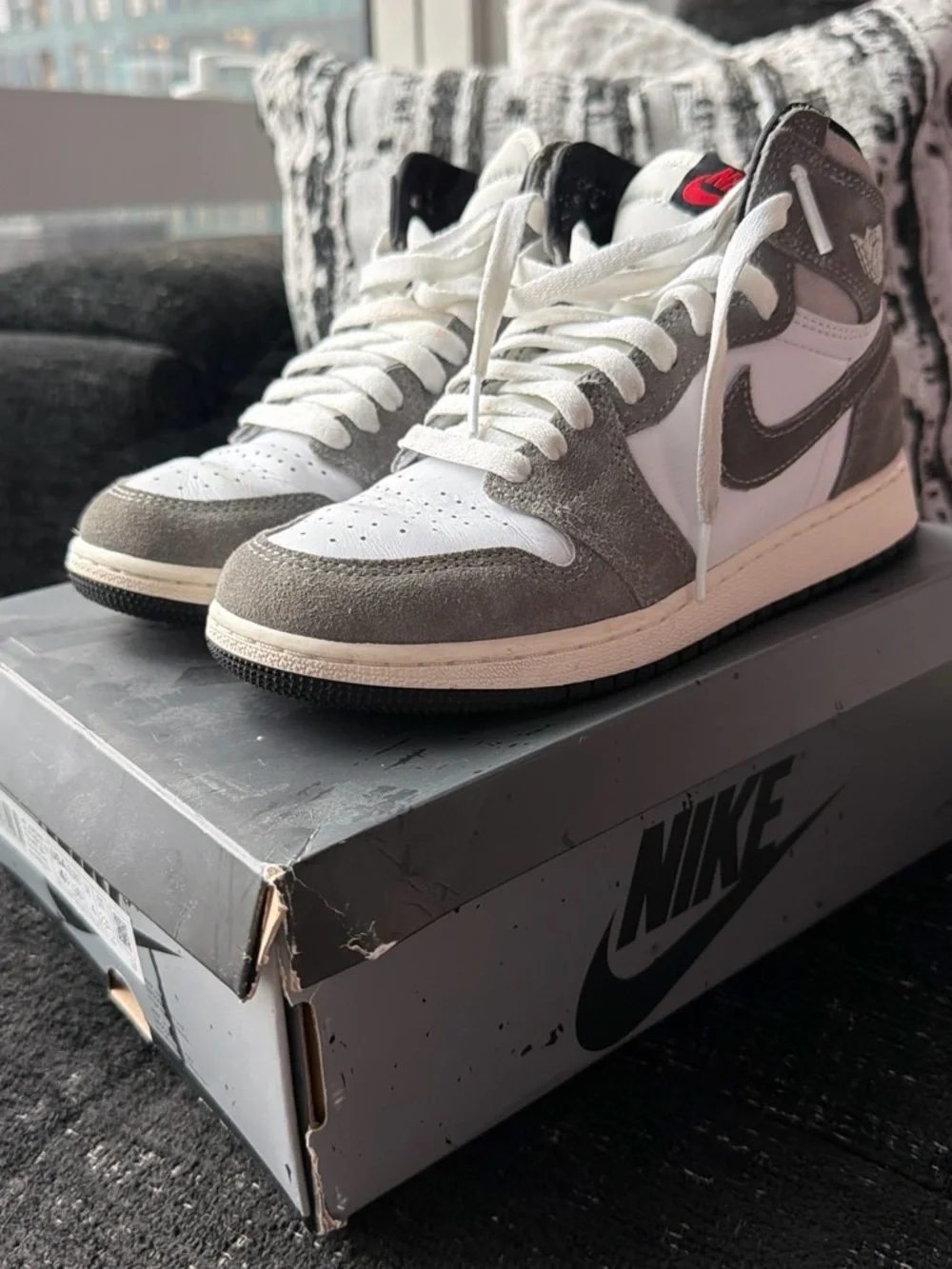 Jordan Kids High-Top Sneakers in White & Gray